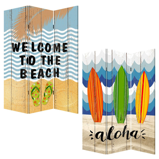 48 X 1 X 72 Multicolor Canvas Beach Treasures - 3 Panel Screen