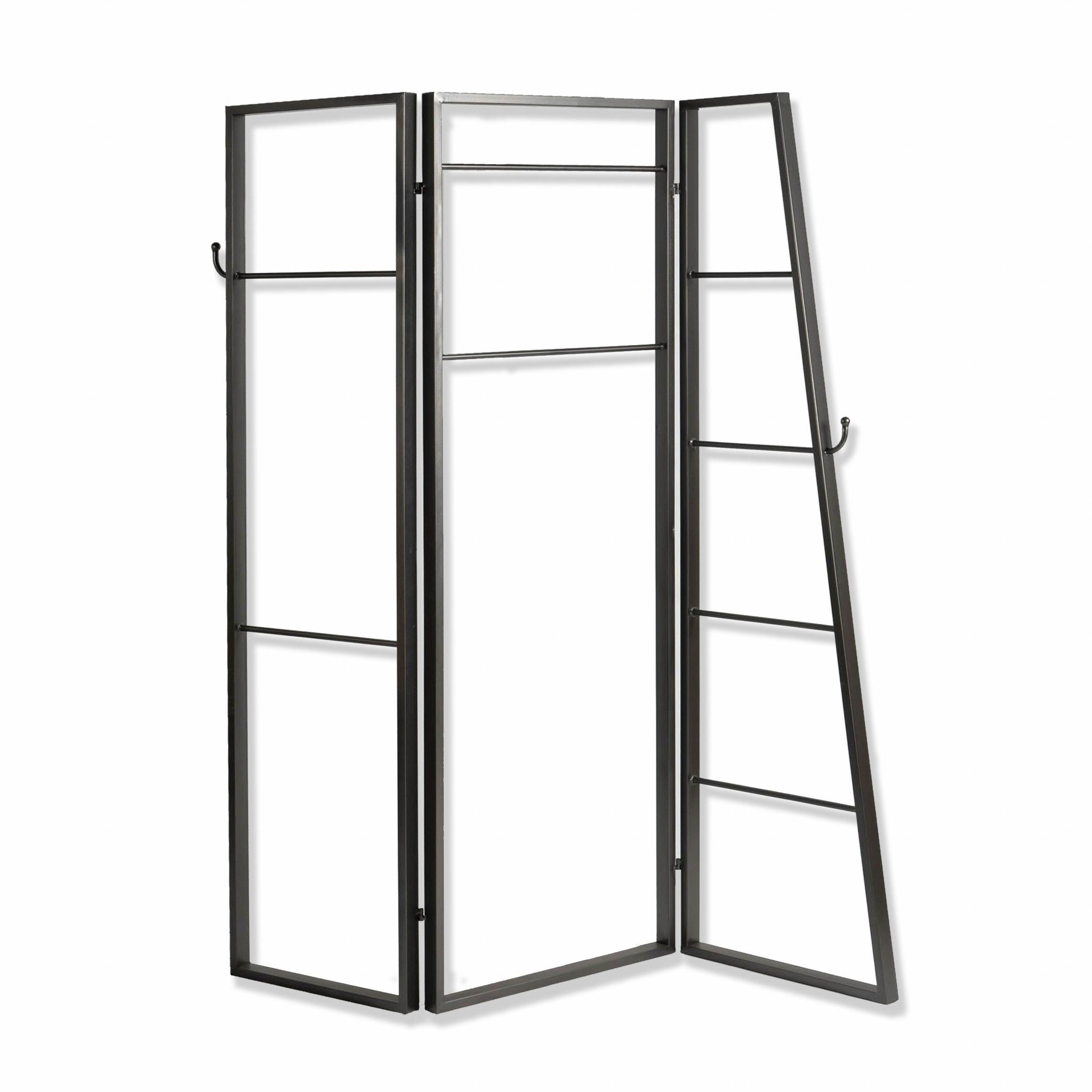 Contemporary Metal Coatrack Three Panel Room Divider Screen