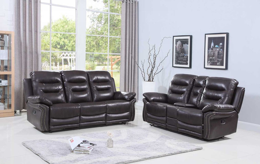 LuxxHomes  Two Piece Indoor Brown Faux Leather Five Person Seating Set