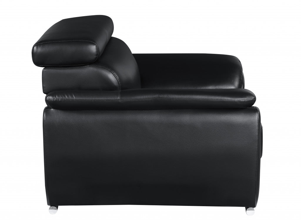 Two Piece Indoor Black Genuine Leather Five Person Seating Set