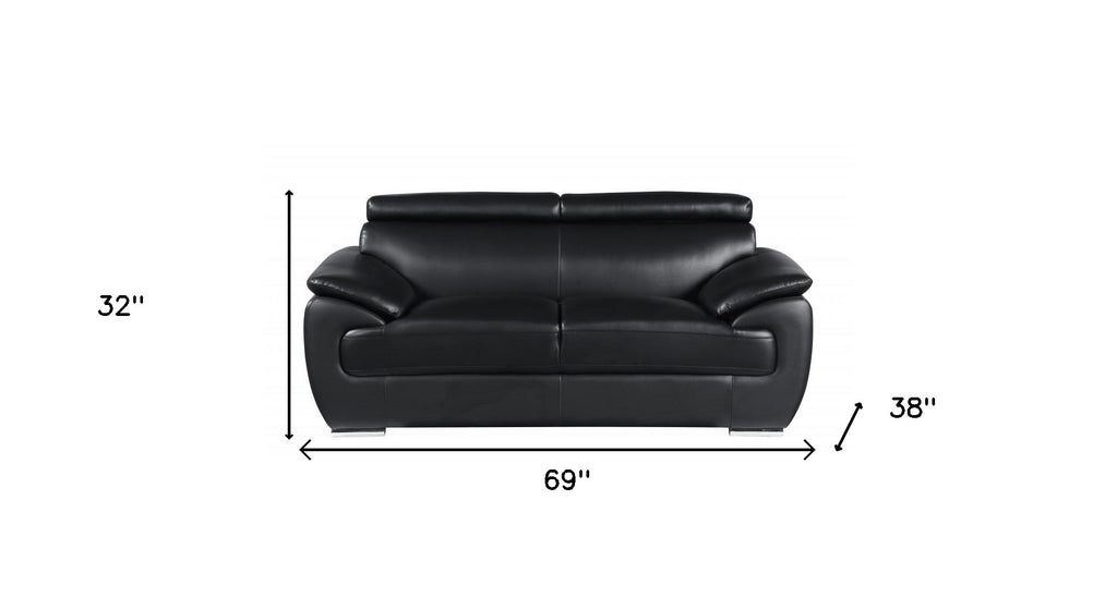 Two Piece Indoor Black Genuine Leather Five Person Seating Set