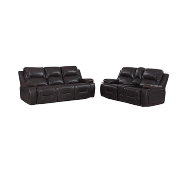 LuxxHomes  Two Piece Indoor Brown Faux Leather Five Person Seating Set