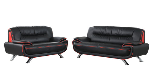 Two Piece Indoor Black Genuine Leather Five Person Seating Set