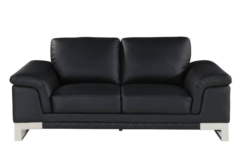 Two Piece Indoor Black Italian Leather Five Person Seating Set