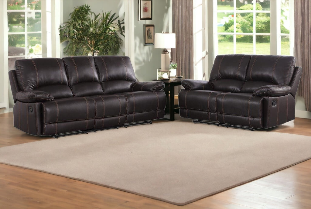 Two Piece Indoor Brown Faux Leather Five Person Seating Set