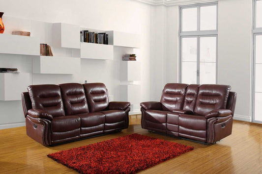 Two Piece Indoor Burgundy Faux Leather Five Person Seating Set