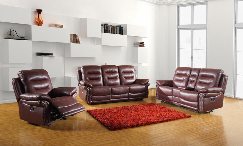 Three Piece Indoor Burgundy Faux Leather Five Person Seating Set