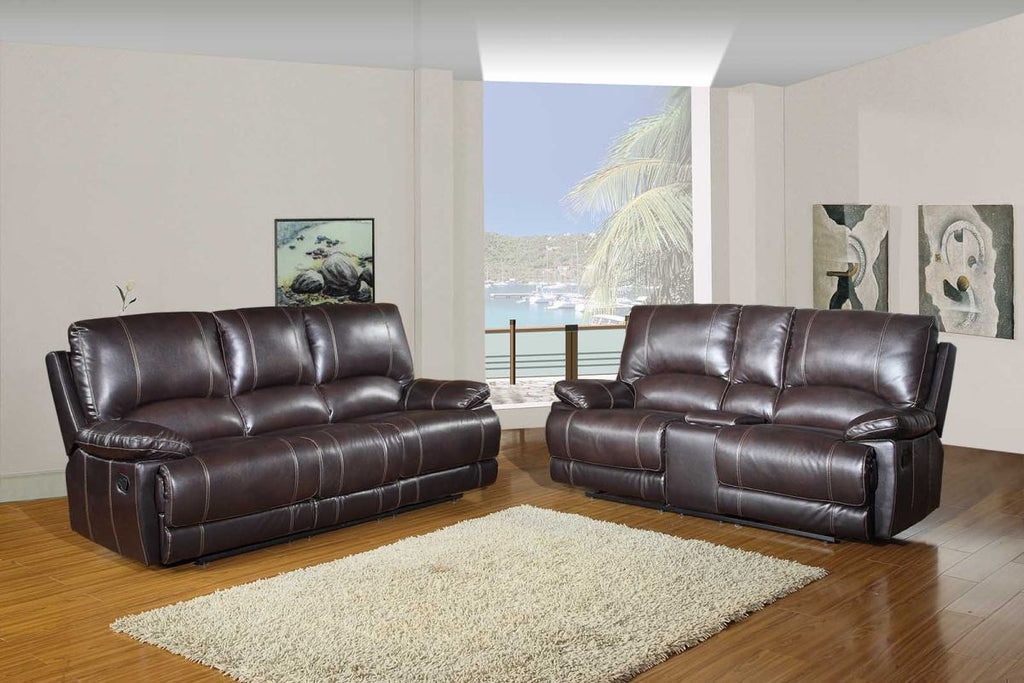 LuxxHomes  Two Piece Indoor Brown Faux Leather Five Person Seating Set