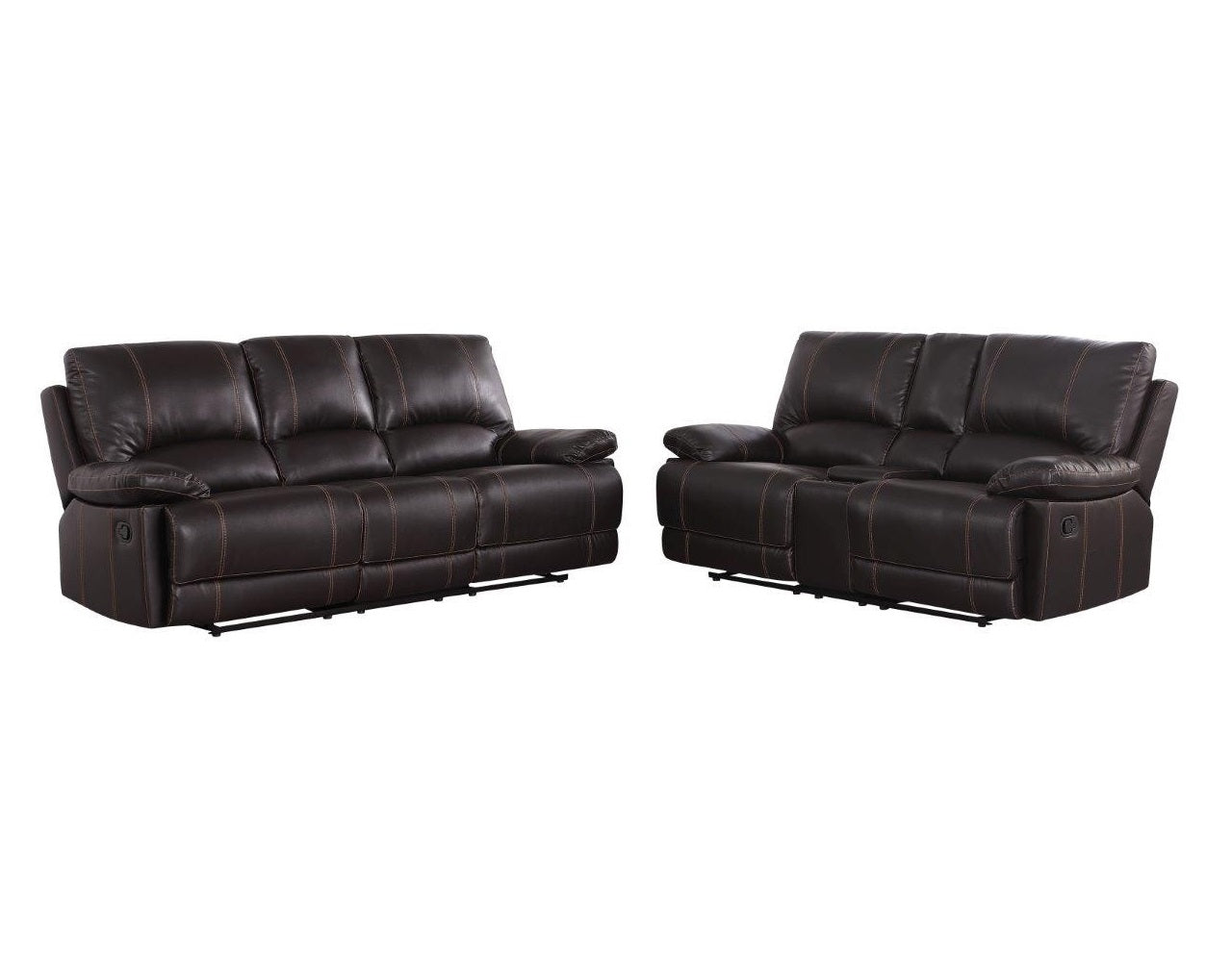 LuxxHomes  Two Piece Indoor Brown Faux Leather Five Person Seating Set