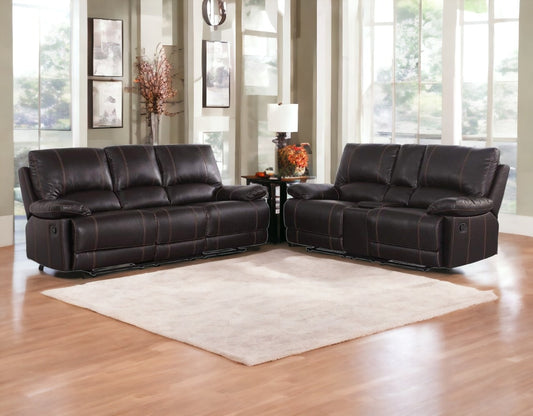 LuxxHomes  Two Piece Indoor Brown Faux Leather Five Person Seating Set