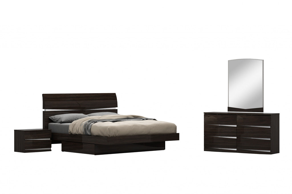 80" X 60"  X 42.5" 4Pc Queen Modern Wenge High Gloss Bedroom Set