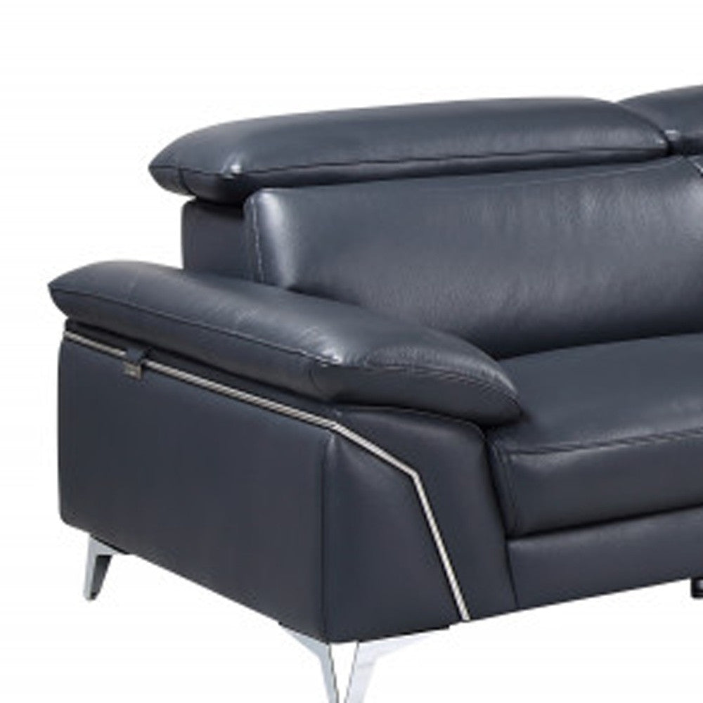 LuxxHomes  Navy Blue Italian Leather L Shaped Two Piece Sofa and Chaise Sectional