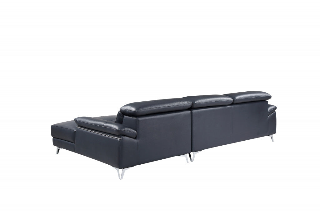 LuxxHomes  Navy Blue Italian Leather L Shaped Two Piece Sofa and Chaise Sectional