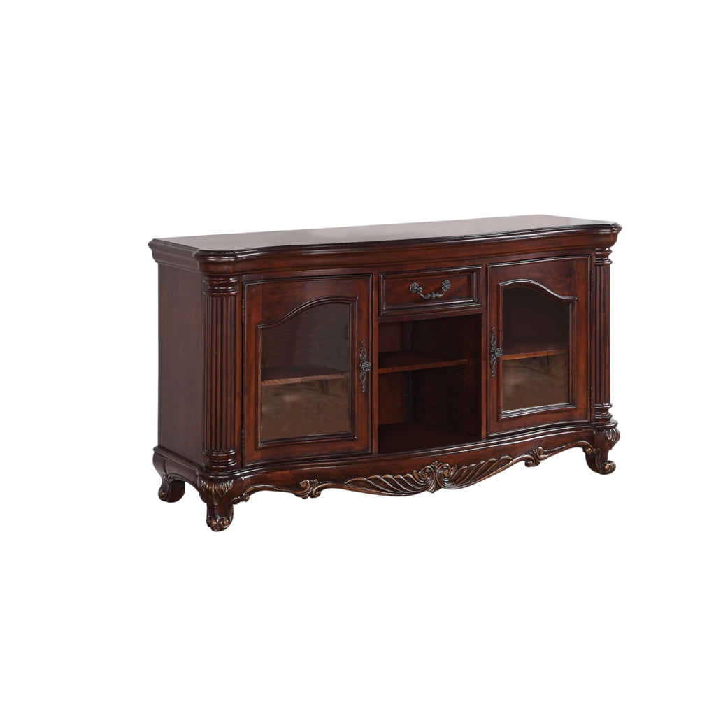 65" Brown Cherry Cabinet Enclosed Storage TV Stand with Bookcase