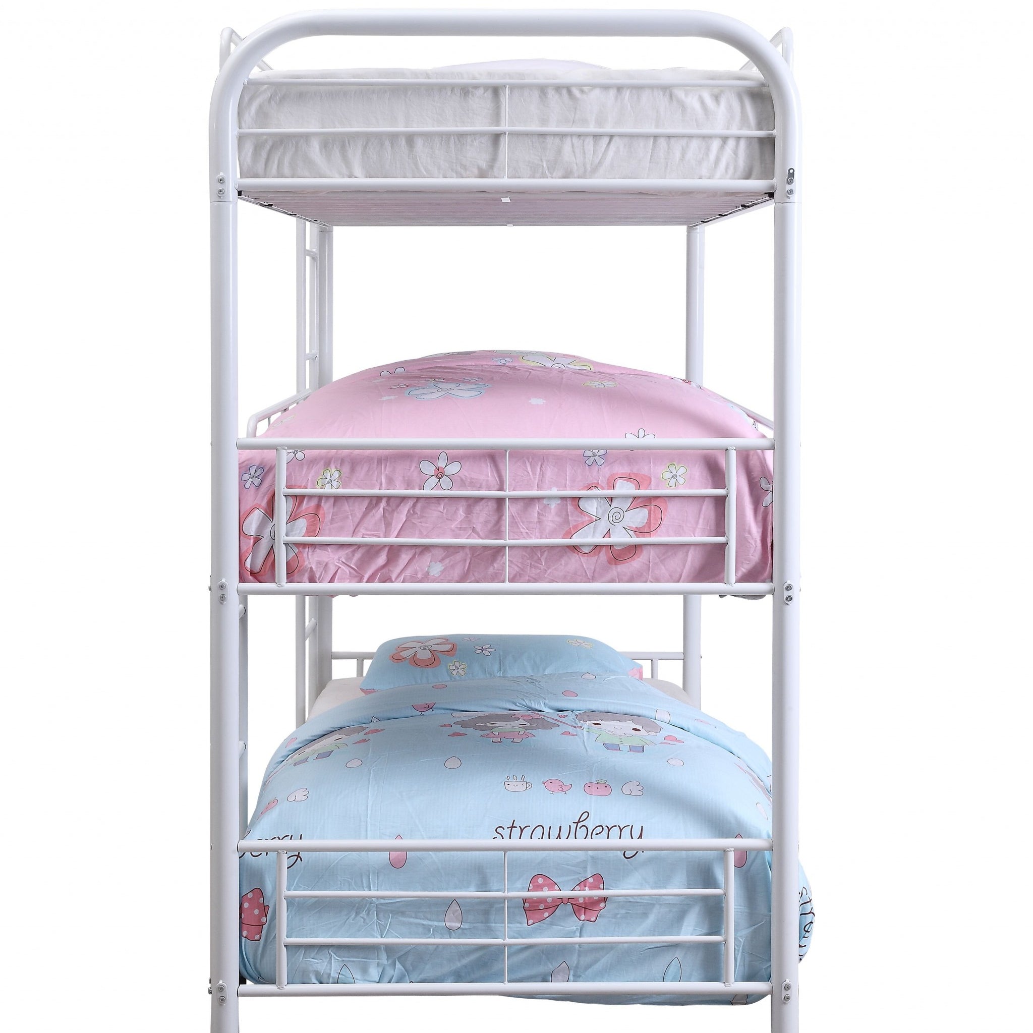 57" X 79" X 74" White Metal Triple Bunk Bed - Full