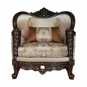 37" Beige And Brown Fabric Floral Club Chair