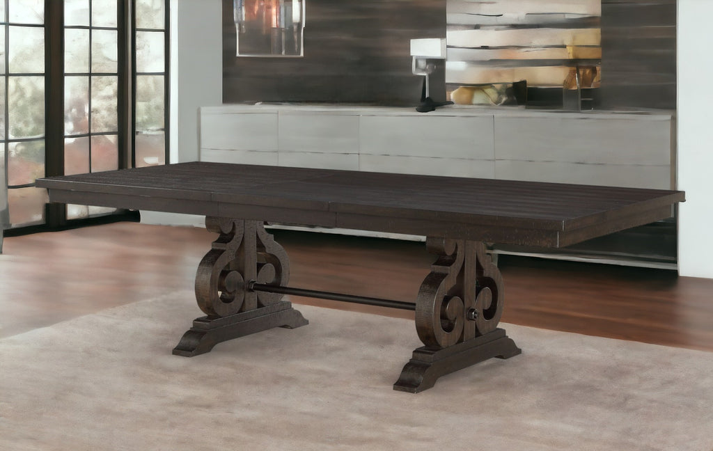 104" Brown Solid Wood Trestle Base Dining Table