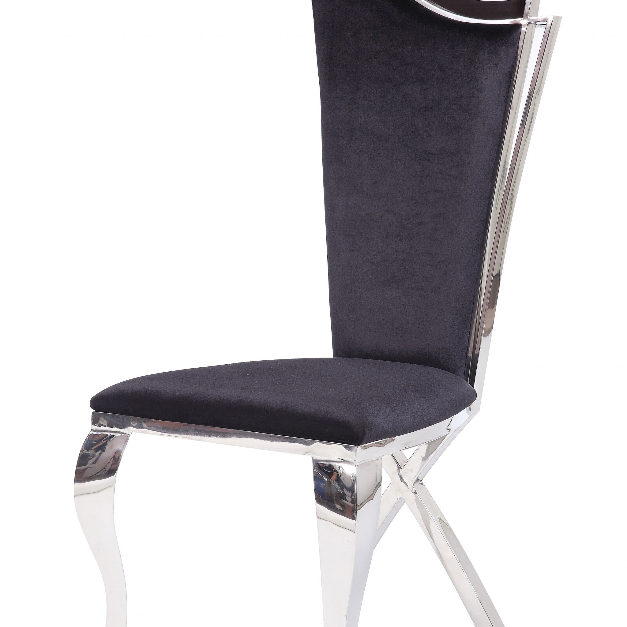 Set of Two Black And Silver Upholstered Fabric Dining Side Chairs