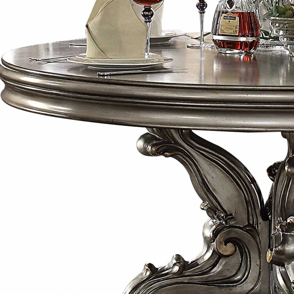 Gray Solid Wood Pedestal Base Round Top Dining Table