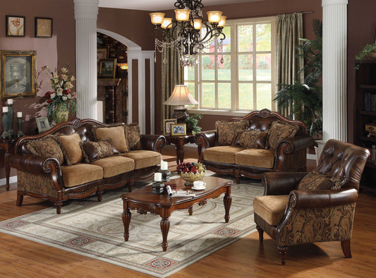 37" Brown Faux Leather and Chenille Sofa And Toss Pillows With Dark Brown Legs