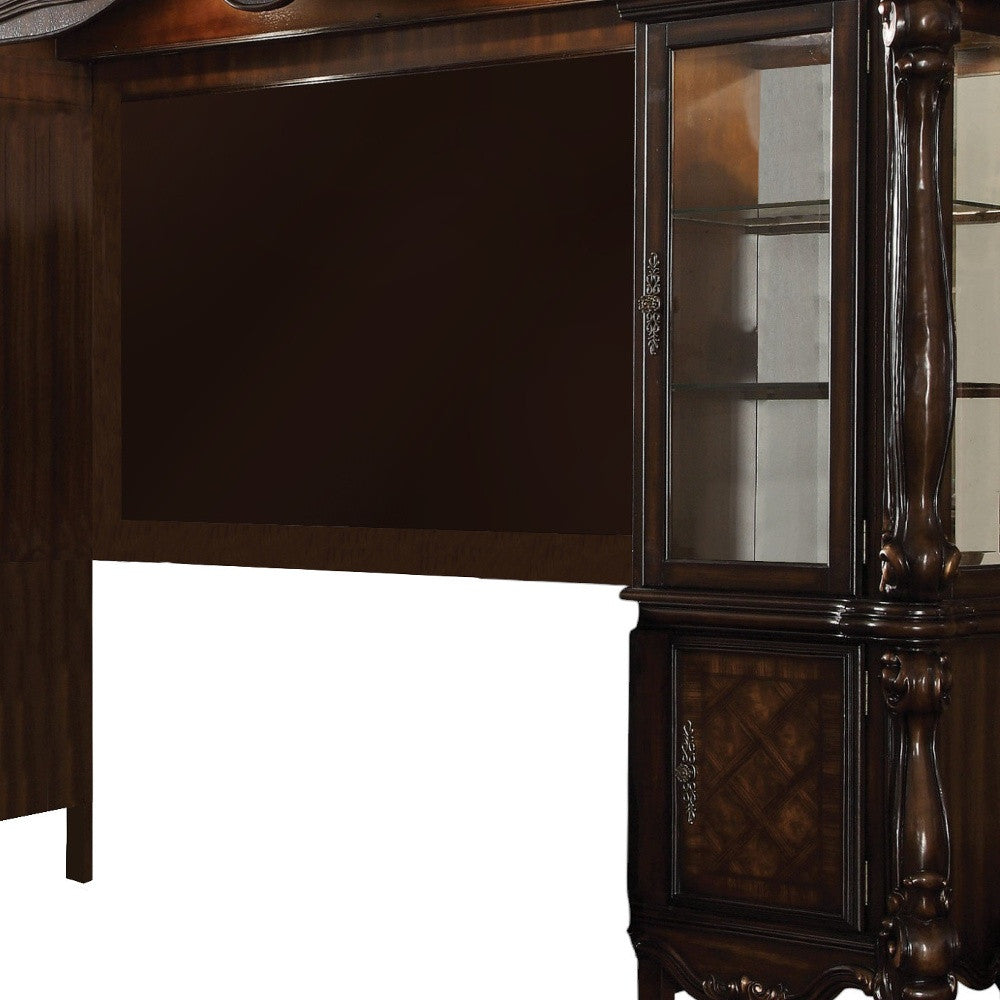 118" Dark Brown Solid Wood Cabinet Enclosed Storage Entertainment Center