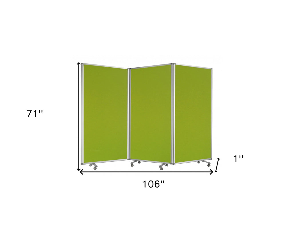 Green Rolling Three Panel Room Divider Screen