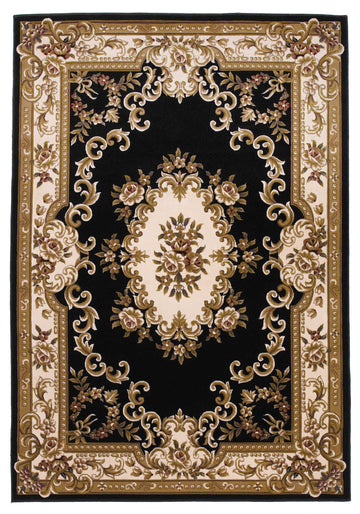 10' X 13' Black Ivory Machine Woven Hand Carved Floral Medallion Indoor Area Rug