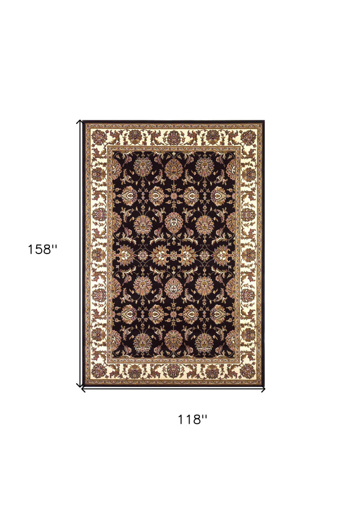 10' X 13' Black Ivory Machine Woven Floral Traditional Indoor Area Rug