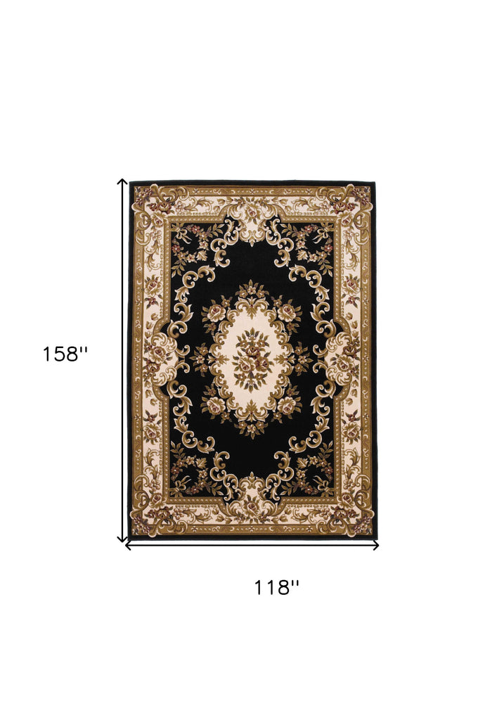 10' X 13' Black Ivory Machine Woven Hand Carved Floral Medallion Indoor Area Rug