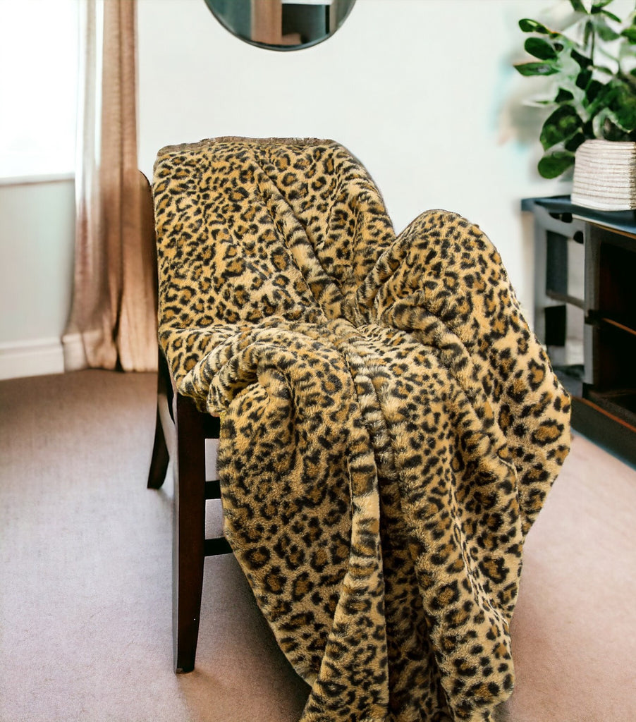 50" X 70" Brown and Black Faux Fur Leopard Plush Throw Blanket