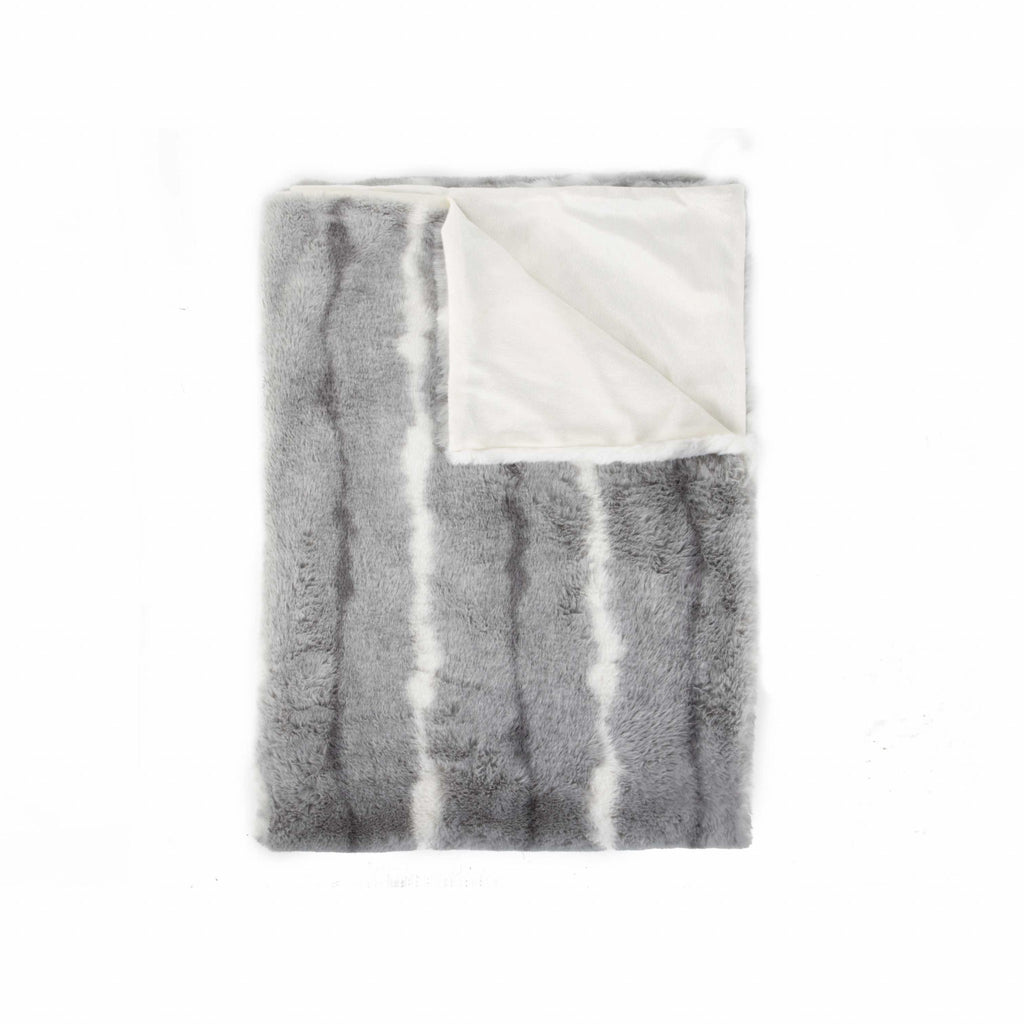 50" X 70" Gray and White Faux Fur Striped Plush Throw Blanket