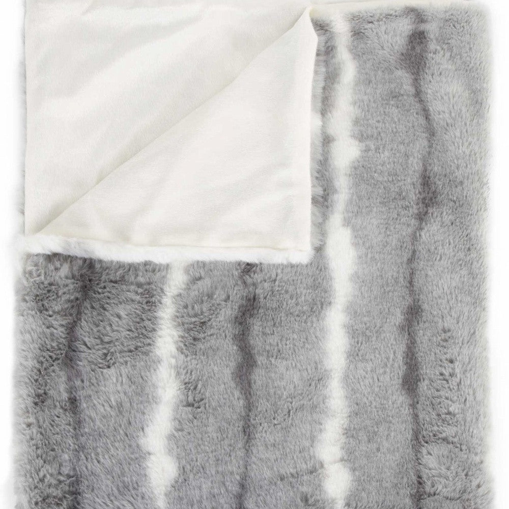 50" X 70" Gray and White Faux Fur Striped Plush Throw Blanket