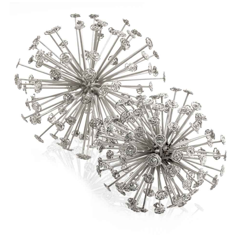 6.5" X 6.5" X 6.5" Silver Starburst Spheres Set Of 2