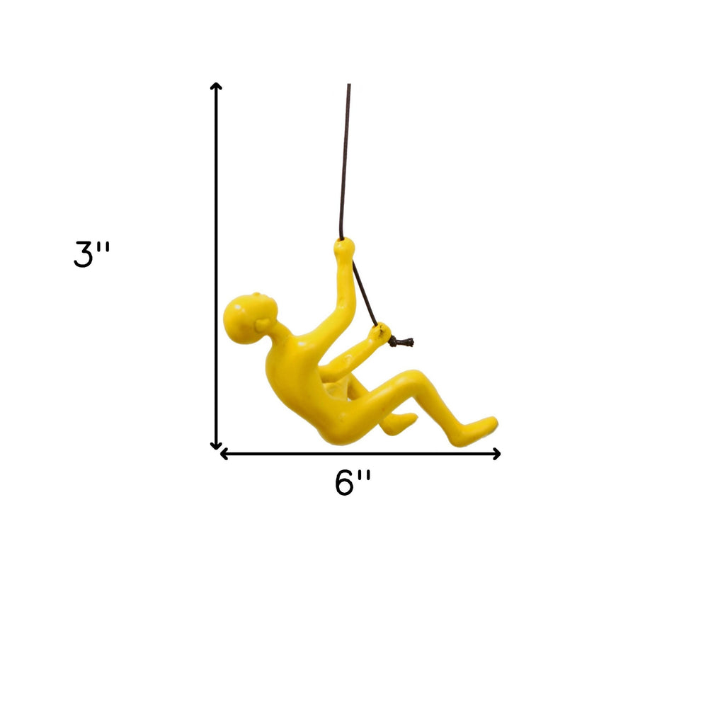 6" Yellow Unique Climbing Man With Rope Wall Art