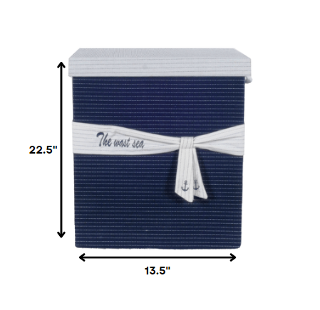 LuxxHomes  13.5" X 17" X 22.5" Blue Fabric Basket With Bow  Decoration Set Of 5