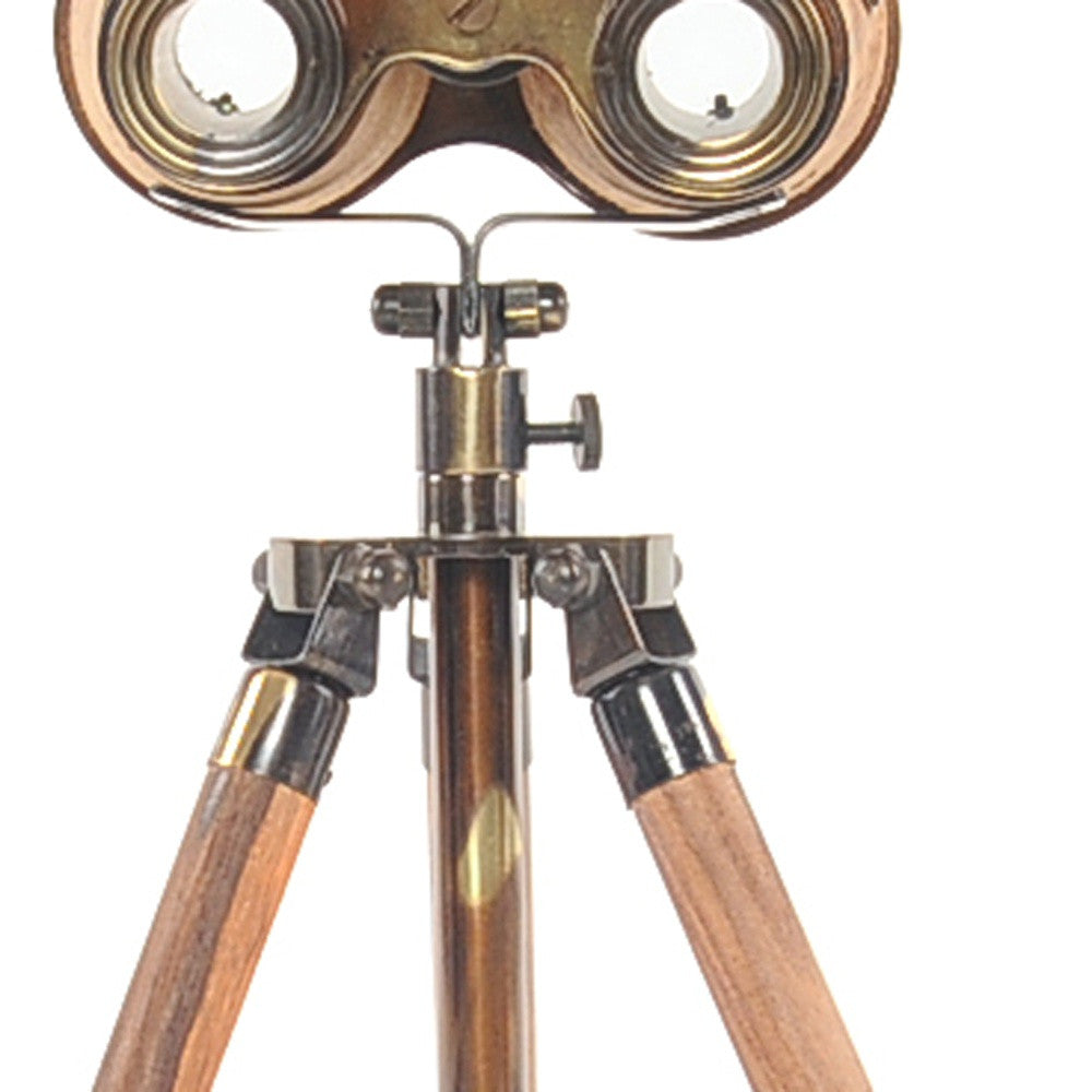 8" X 8" X 11" Wood Brass Binocular On Stand