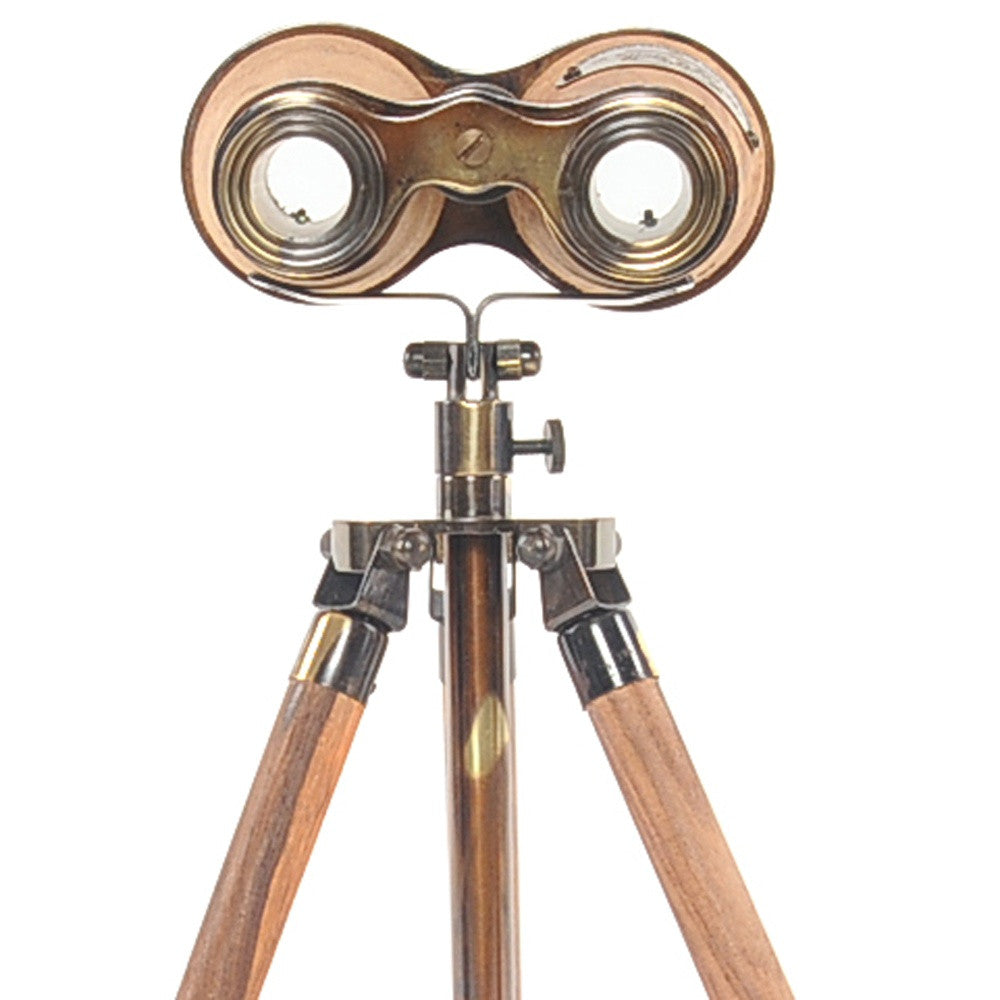 8" X 8" X 11" Wood Brass Binocular On Stand