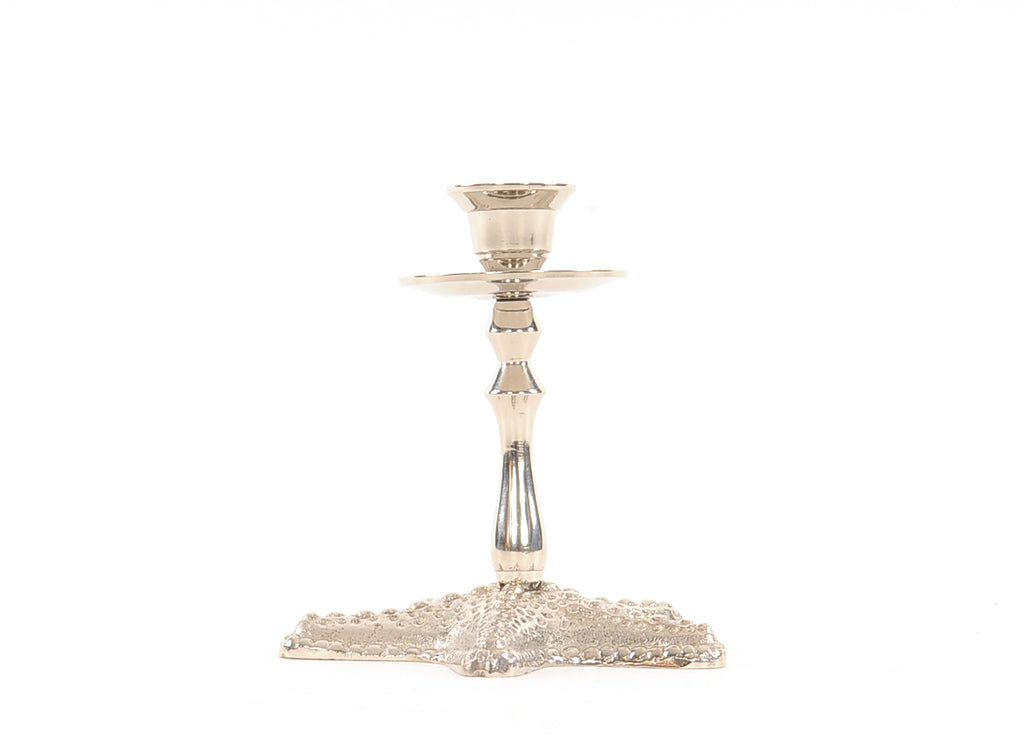 LuxxHomes  Silver Finish Star Fish Taper Candle Holder