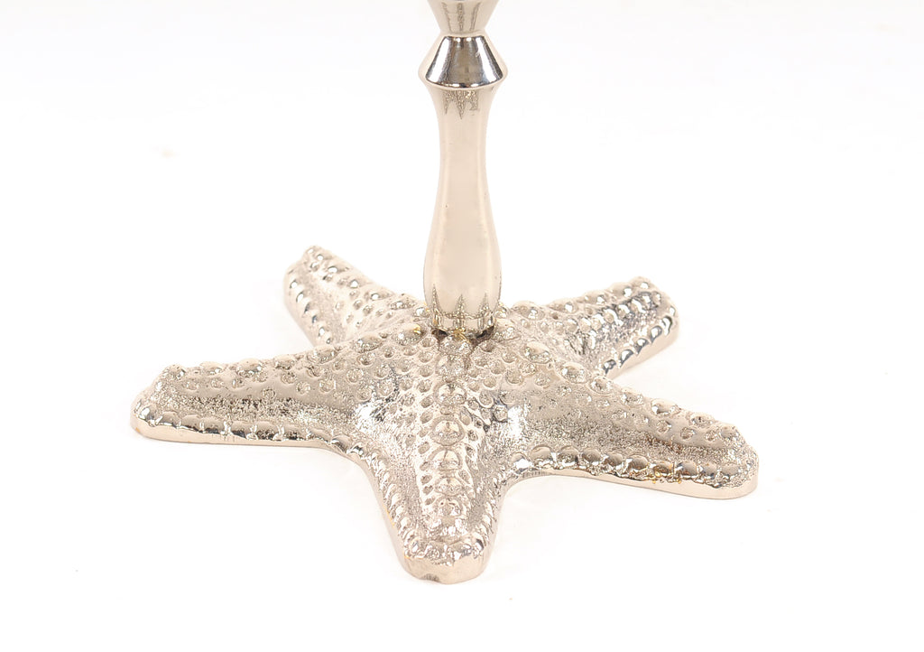 LuxxHomes  Silver Finish Star Fish Taper Candle Holder