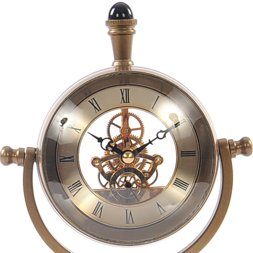 8" Circle Brass Metal And Glass Analog Wall Clock