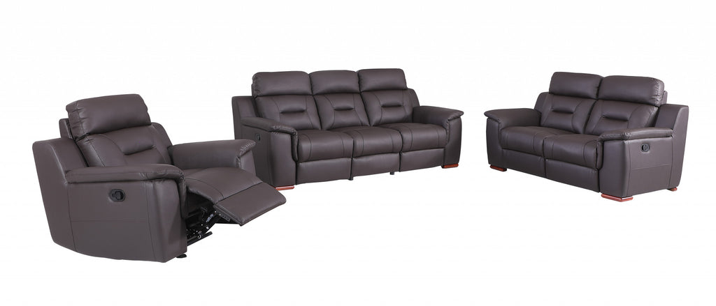 LuxxHomes  Three Piece Indoor Brown Genuine Leather Five Person Seating Set