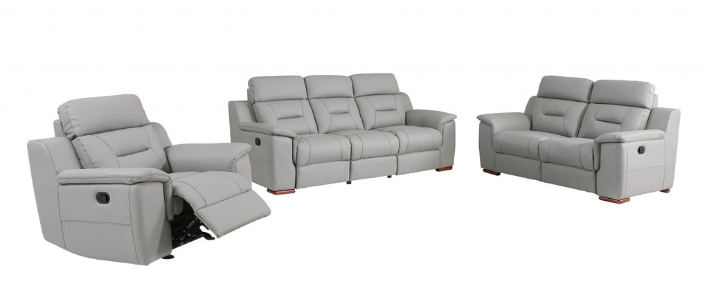 LuxxHomes  Three Piece Indoor Gray Genuine Leather Five Person Seating Set