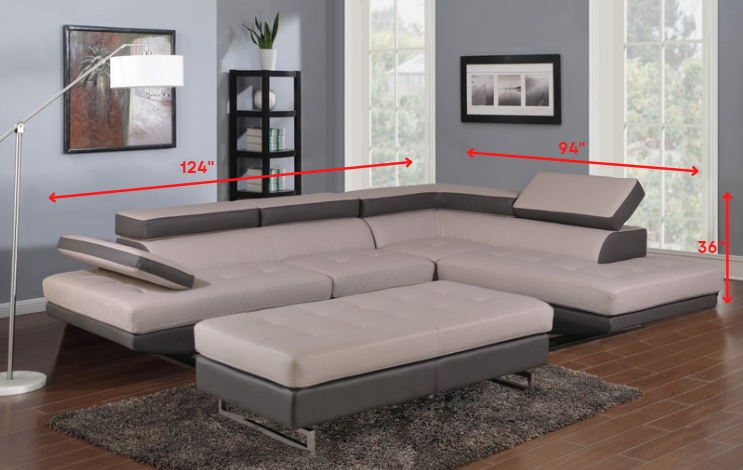 Gray Leather L Shaped Two Piece Corner Sectional