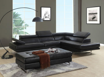 Black Leather L Shaped Two Piece Corner Sectional