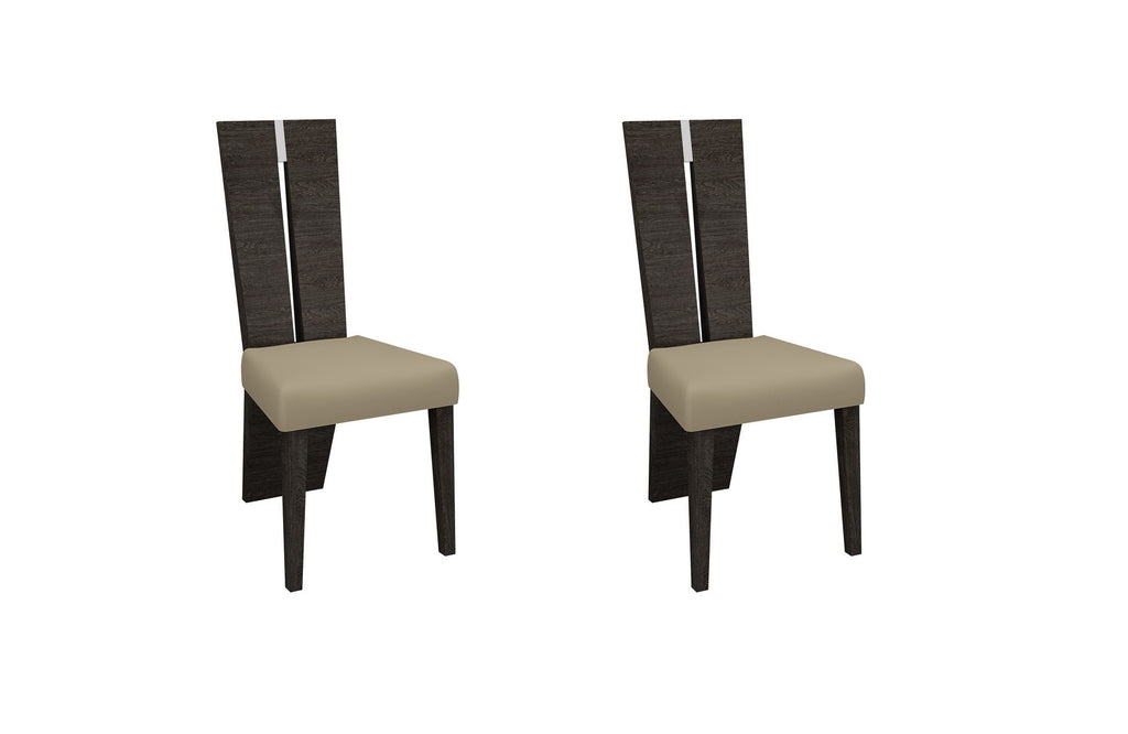 Set of Two Gray And Dark Brown Upholstered Dining Side Chairs