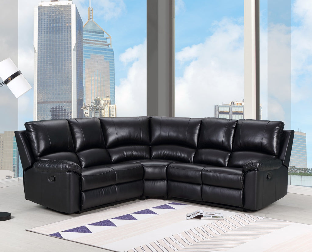 Black Polyester Blend Power Reclining U Shaped Three Piece Corner Sectional