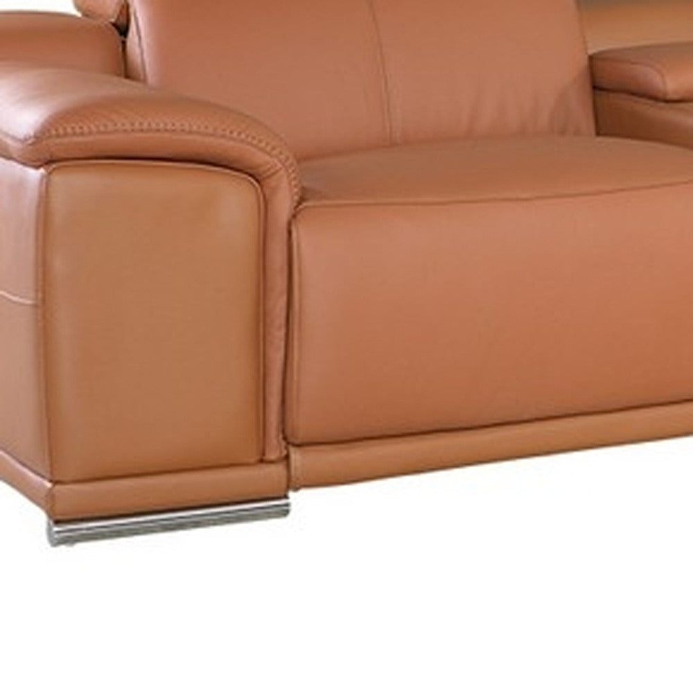 Camel Italian Leather Power Reclining U Shaped Seven Piece Corner Sectional With Console