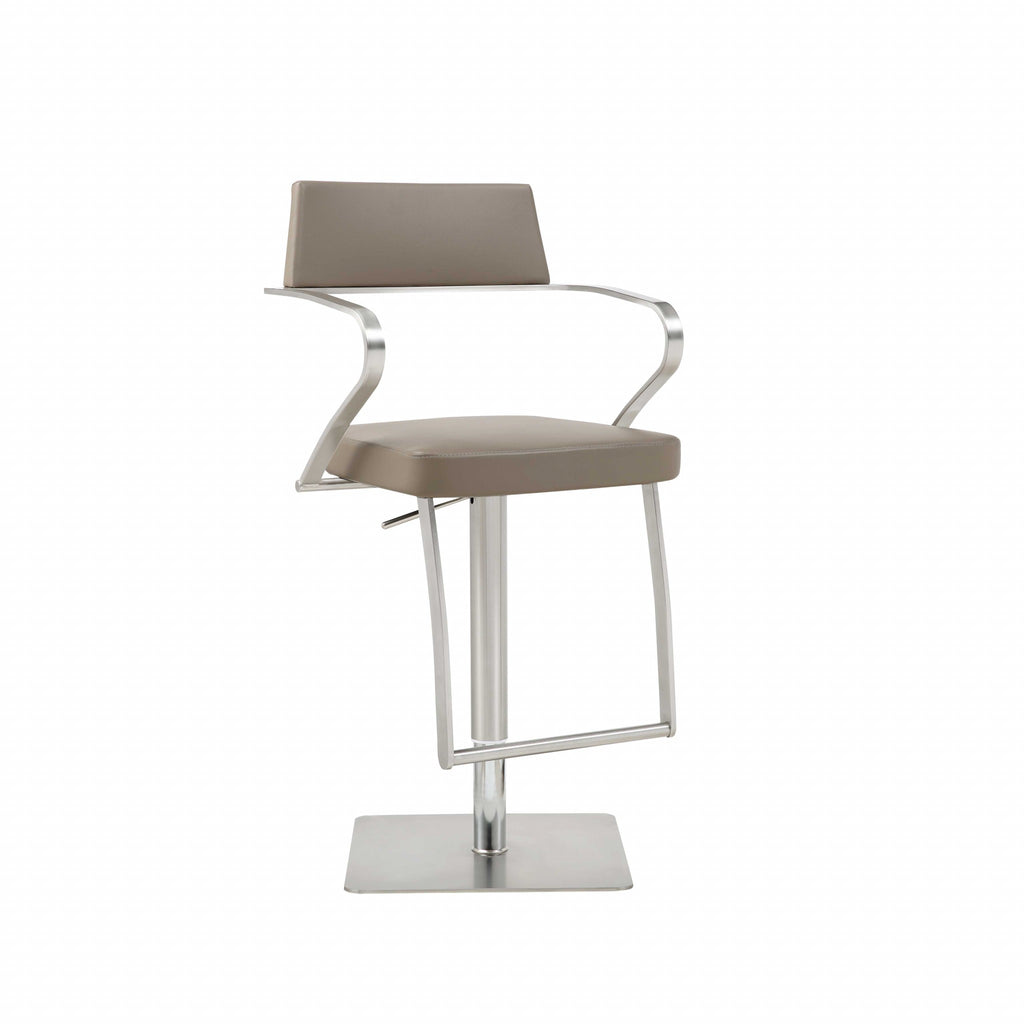 21 " Taupe And Silver Stainless Steel Bar Chair