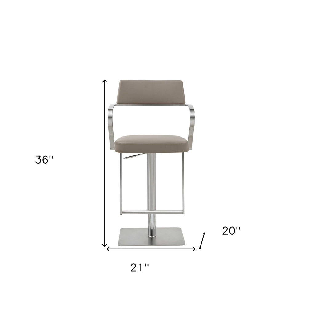 21 " Taupe And Silver Stainless Steel Bar Chair