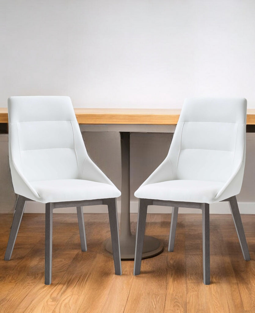 Set of Two White And Gray Upholstered Faux Leather Dining Side Chairs